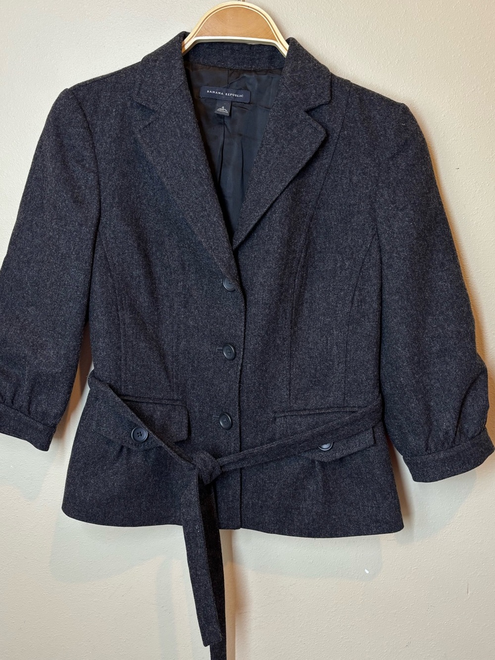 Banana Republic Women's Charcoal Gray Wool Blend Belted Jacket